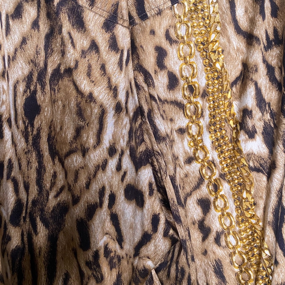 Roberto Cavalli Leopard and Gold Chains Flared Leg Silk Stretch Pants - Picture 6 of 13